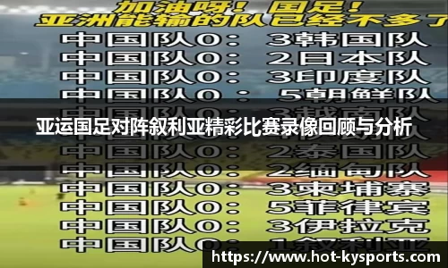 亚运国足对阵叙利亚精彩比赛录像回顾与分析